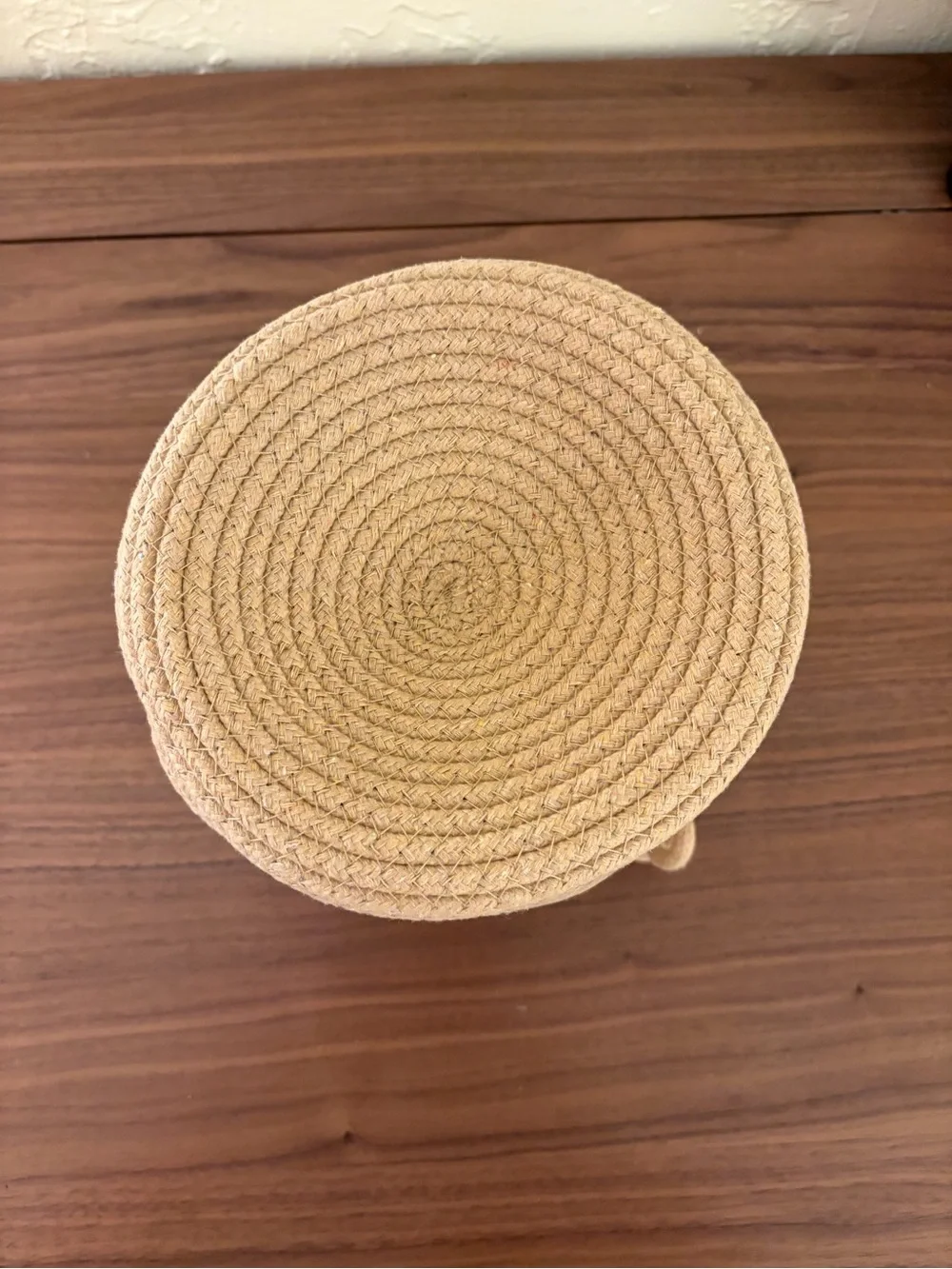 Beige Woven Rope Storage Basket with Knotted Handles 7” x 8”